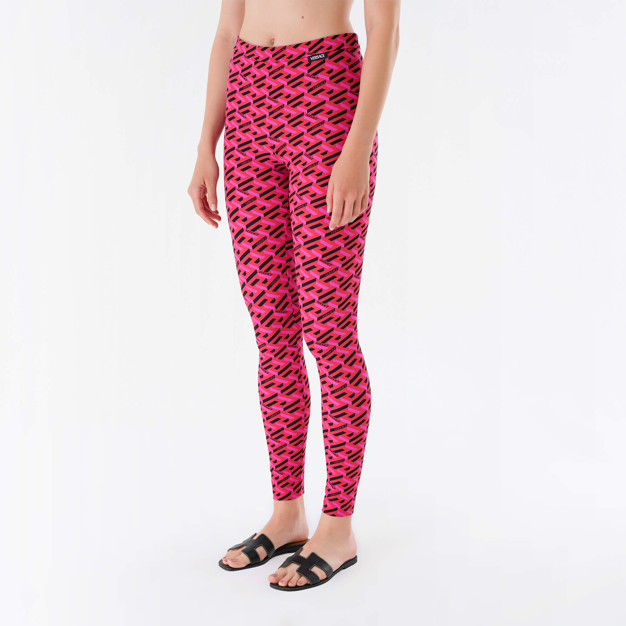  Versace- Red & Pink  Logo Patterned Leggings IT42